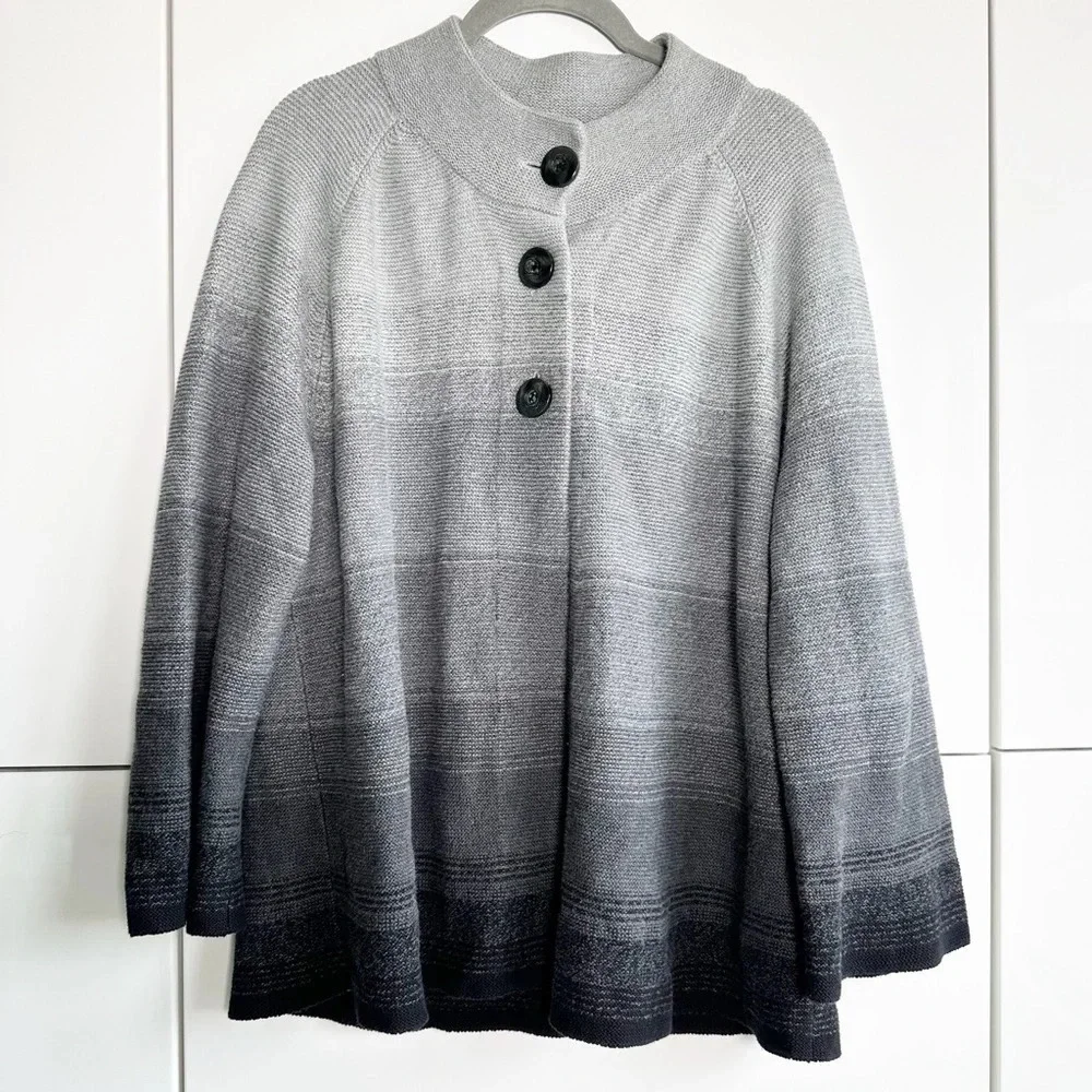 JM Collection Ombré Knit Button Front Sweater Cardigan Gray Black Size Large